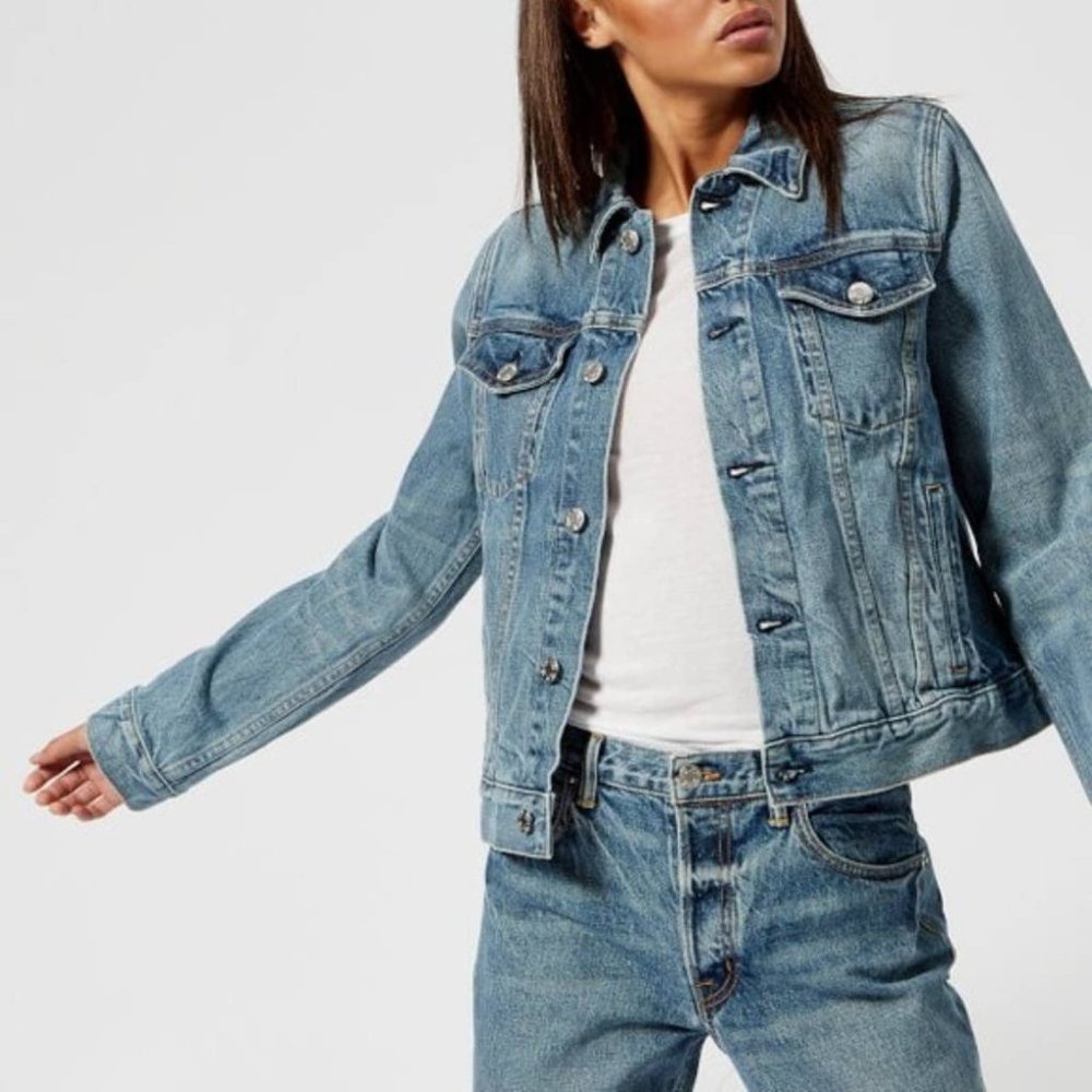 Helmut Lang Square Shoulder Jean Jacket Vintage Wash Size XS